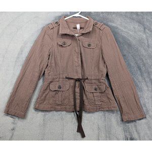 Y2K Loft Cargo Jacket Size SP Boho Army Cargo Military Button Up Tie Waist Brown